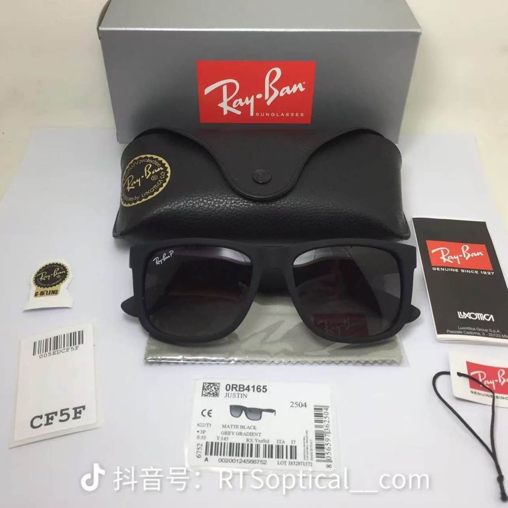 Ray-Ban Justin Classic Black/Dark Grey Gradient 51 mm Sunglasses RB4165 601/8G - Picture 6 of 6